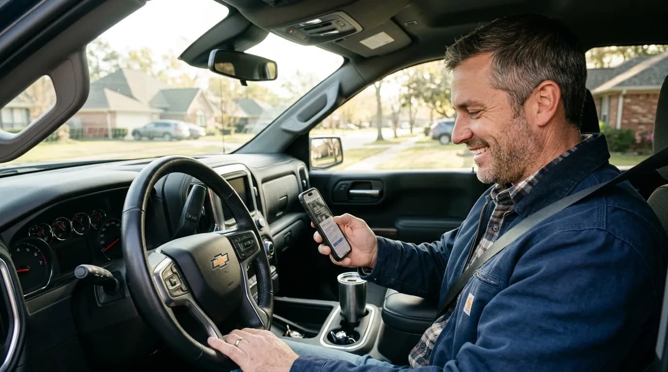 Tradesperson checking their business website on a phone
