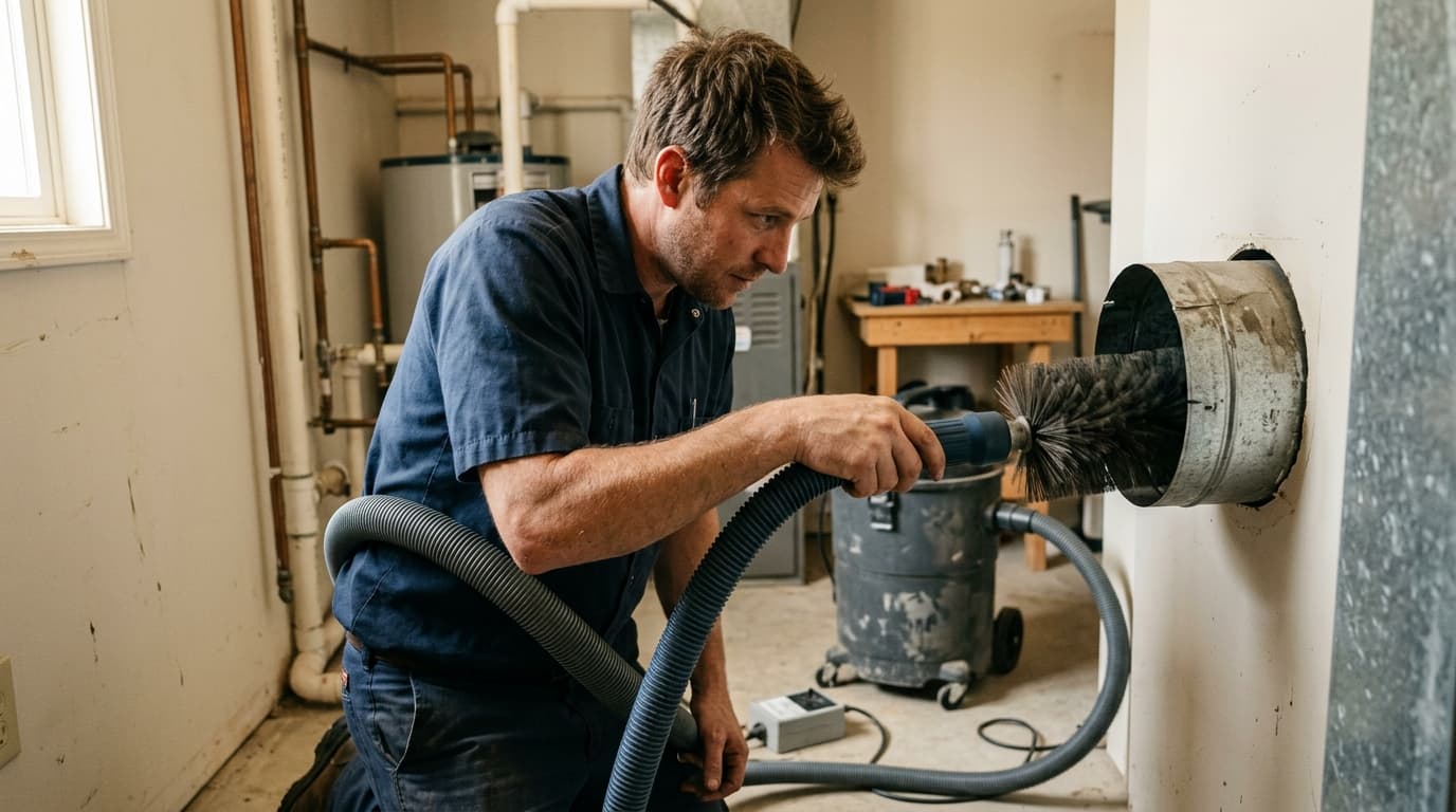 Professional air duct cleaning specialist at work