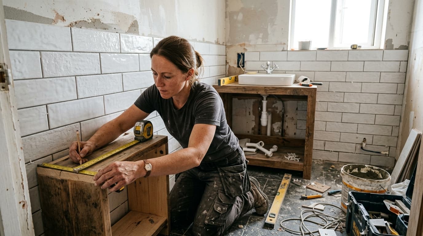 Professional bathroom remodeler at work