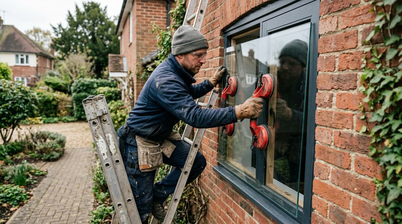 Professional glazier at work