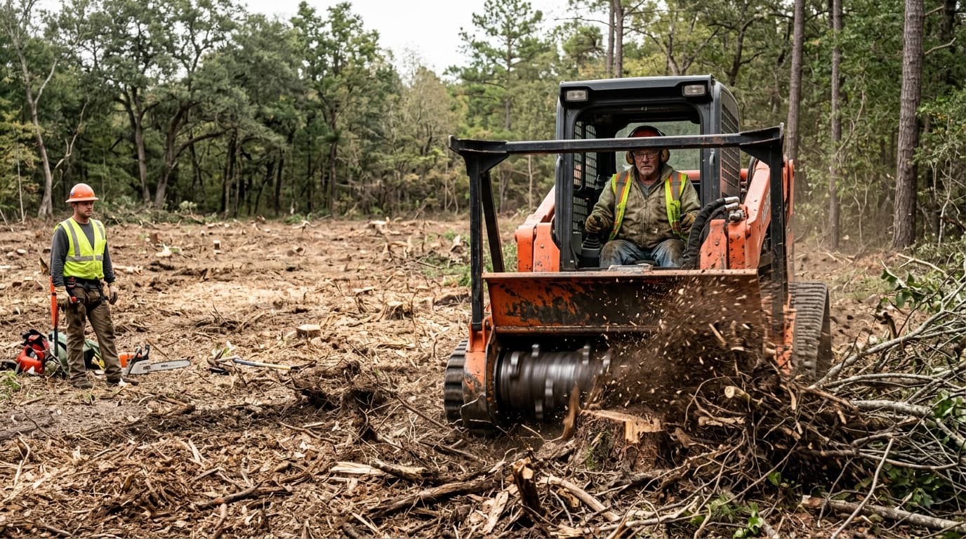 Professional land clearing contractor at work