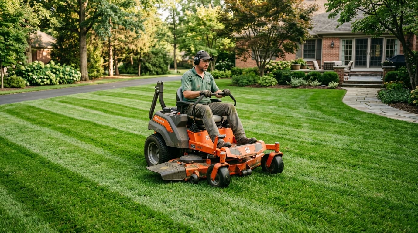 Professional lawn care specialist at work
