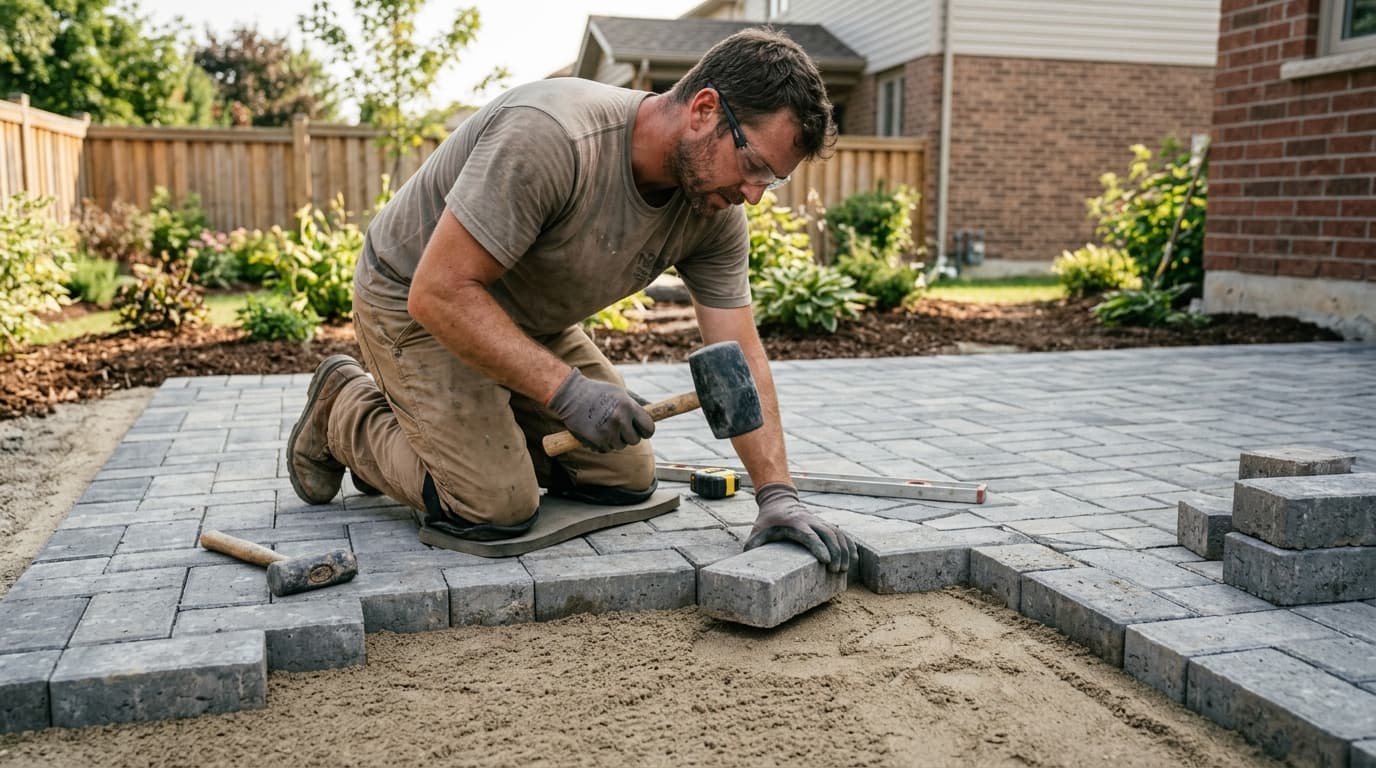 Professional paving contractor at work