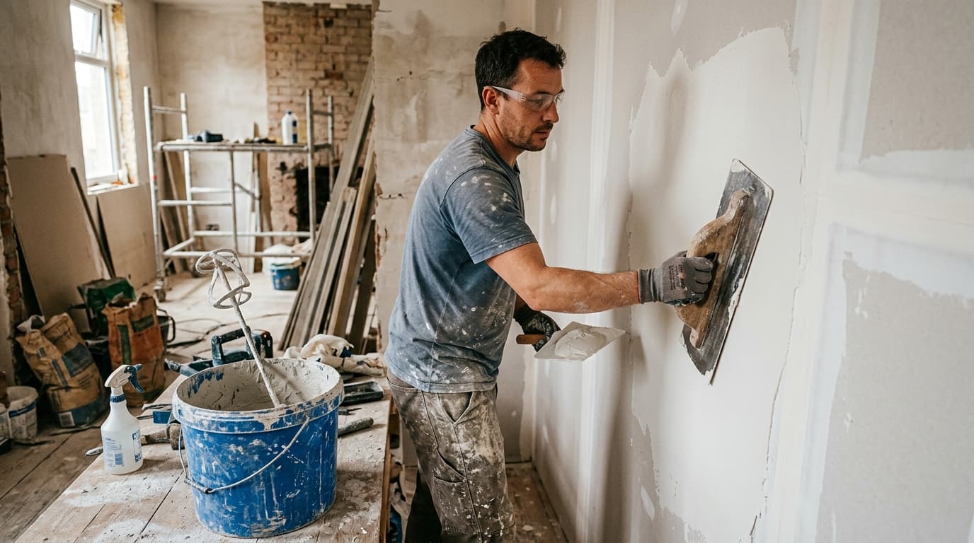Professional plasterer at work