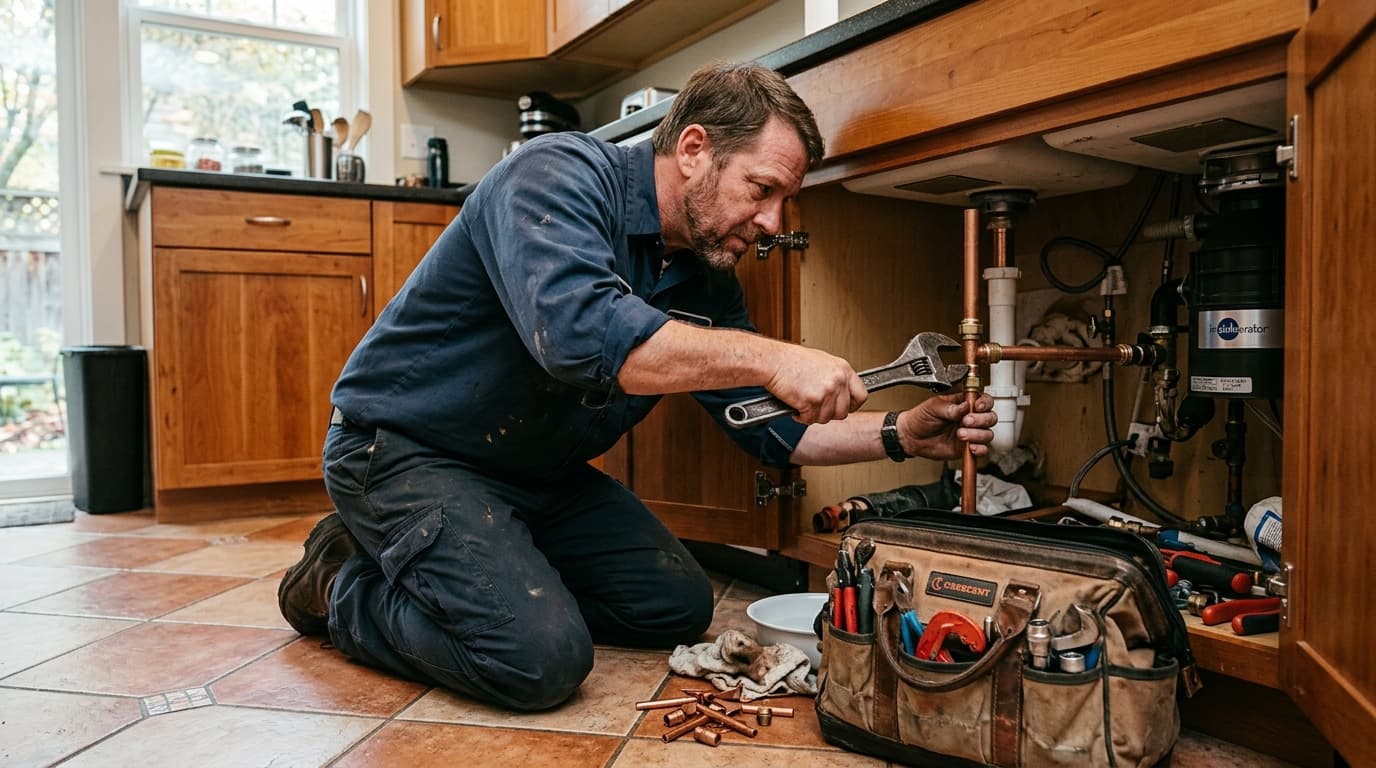 Professional plumber at work