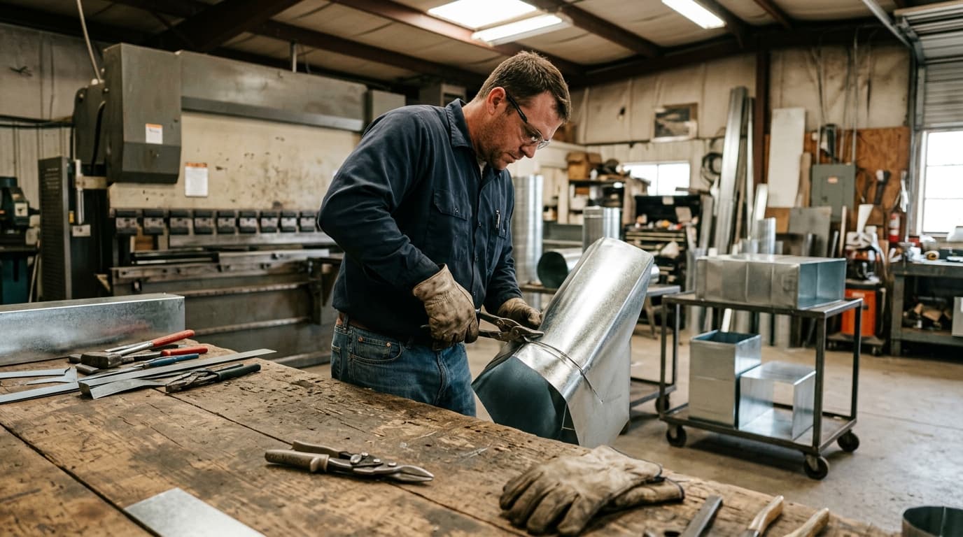 Professional sheet metal worker at work