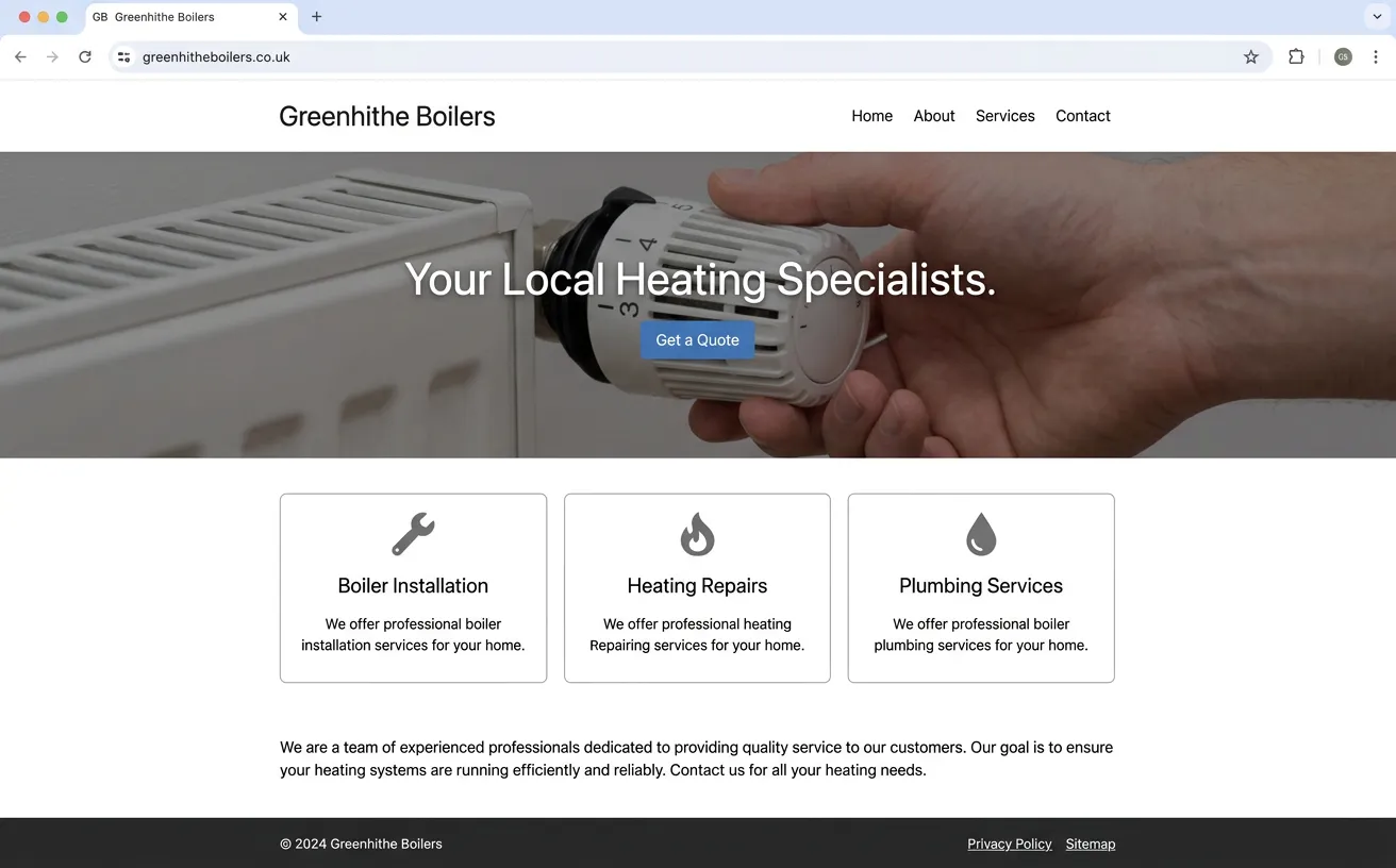 Before: Greenhithe Plumbing website