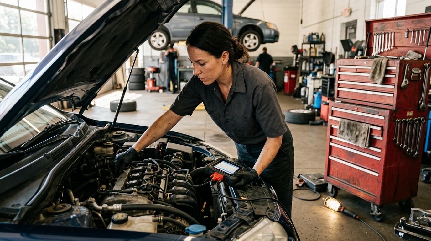 Professional auto repair shop at work