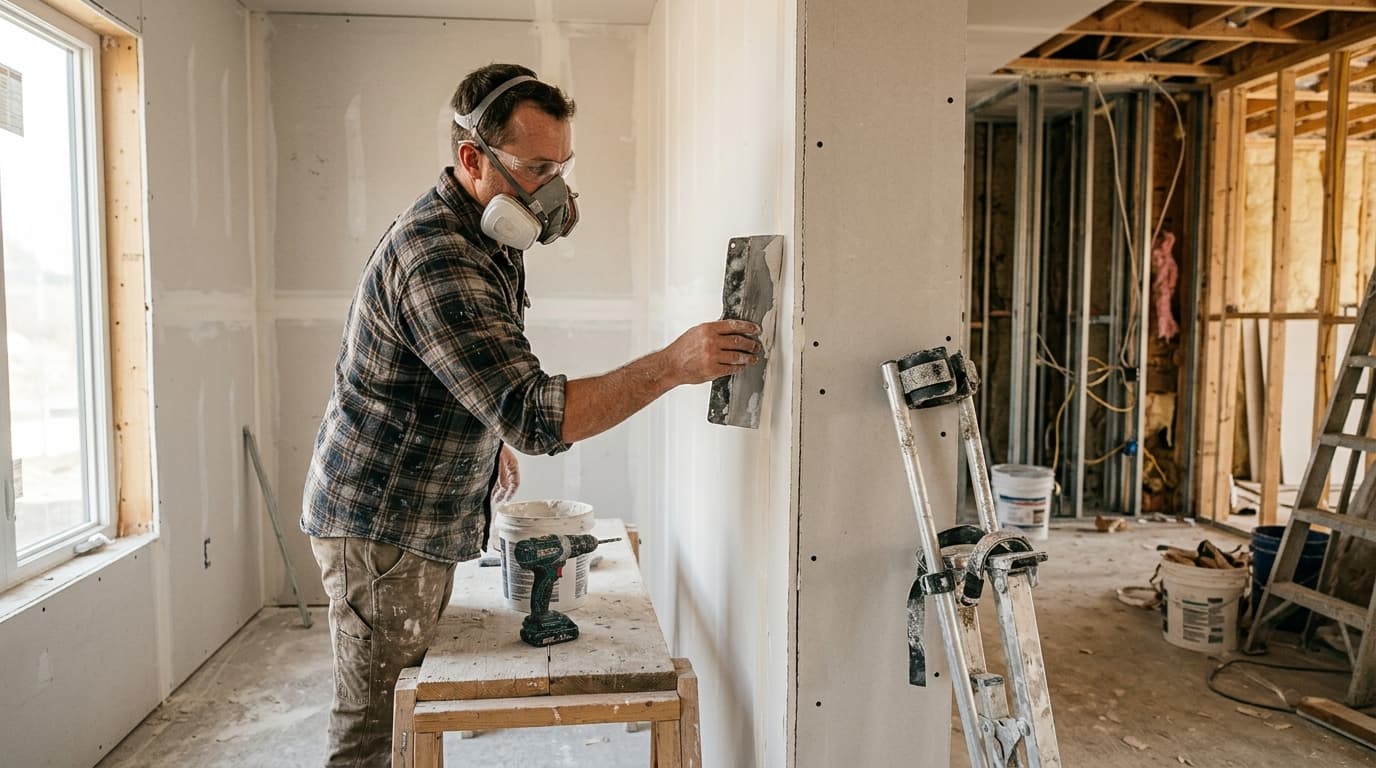 Professional drywall contractor at work