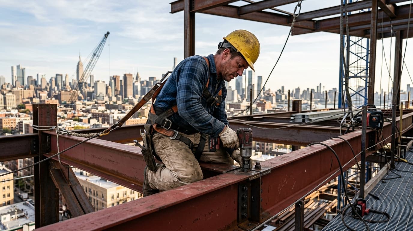 Professional ironworker at work