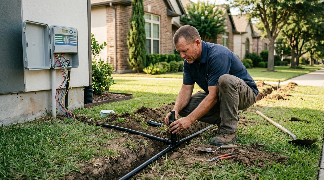 Professional irrigation contractor at work