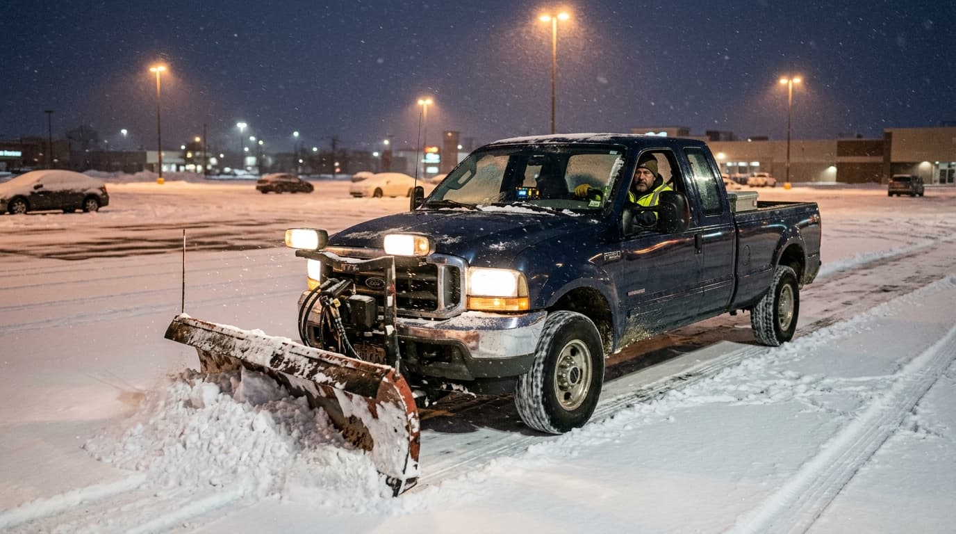 Professional snow removal contractor at work